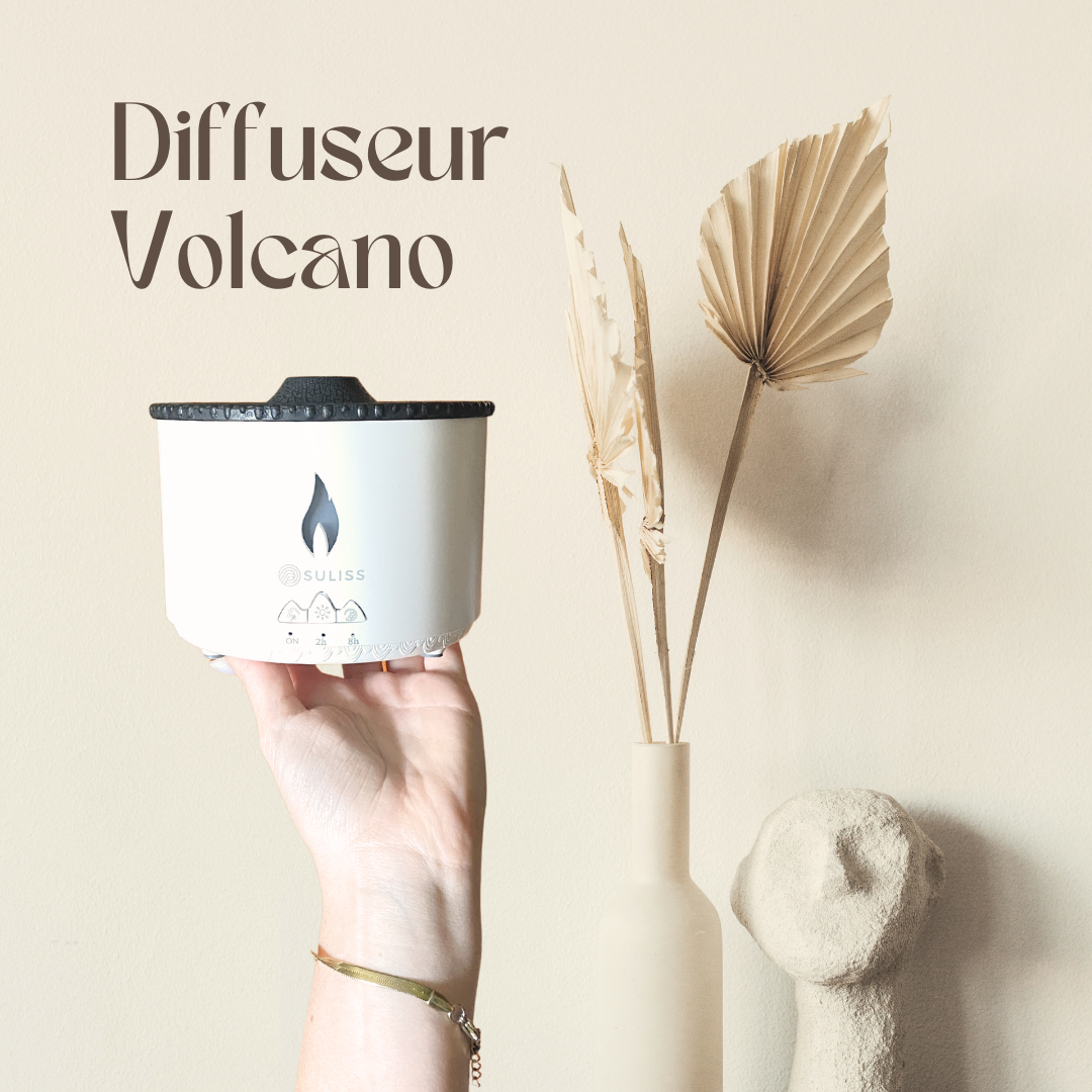 Diffuseur d'arômes en forme de volcan avec effet flamme, 130 ml -  Humidificateur pour